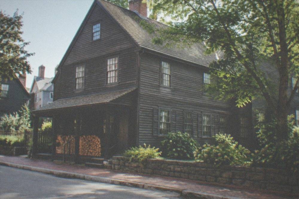 Seventeenth-century dark wood house with small-paned windows in Salem